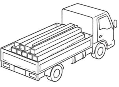 鋼材を積んだトラックの線画